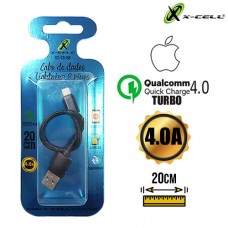 Cabo USB Lightning 8 Pinos Trançado Nylon Turbo QC 4.0 20cm 4.0A X-Cell XC-CD-68 - Preto